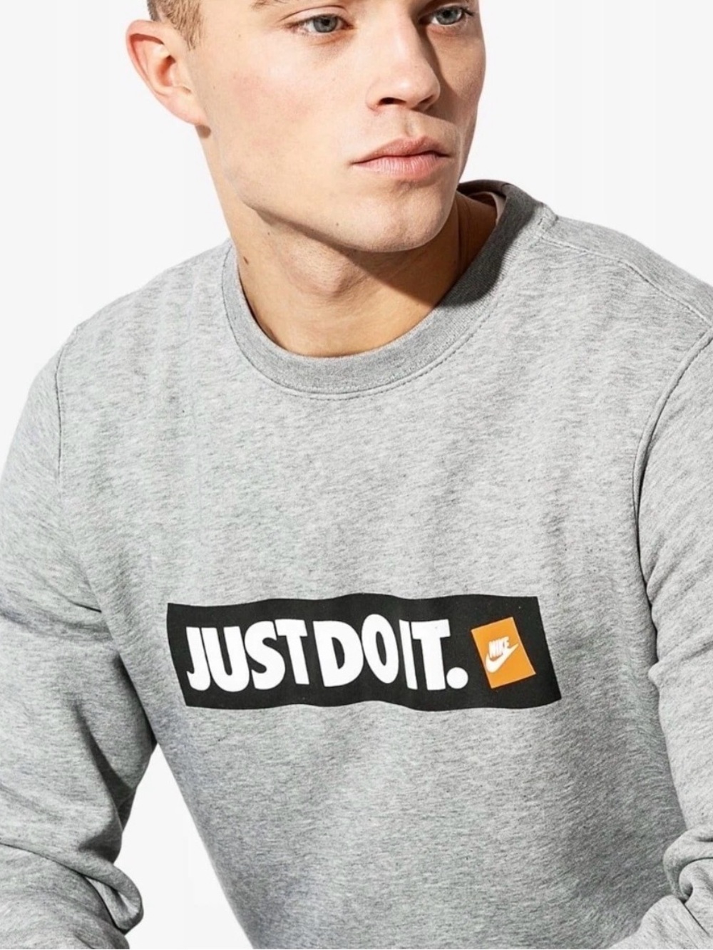 Nike Sportswear Just Do It Logo Gray Fleece Crew Neck Sweatshirt Mens Pullover S